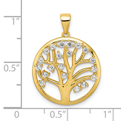 Sterling Silver Gold-tone Created White Sapphire Tree of Life Pendant