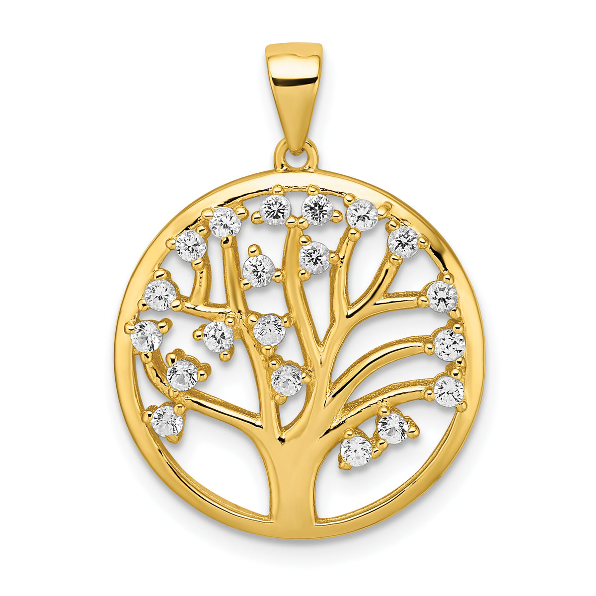 Sterling Silver Gold-tone Created White Sapphire Tree of Life Pendant