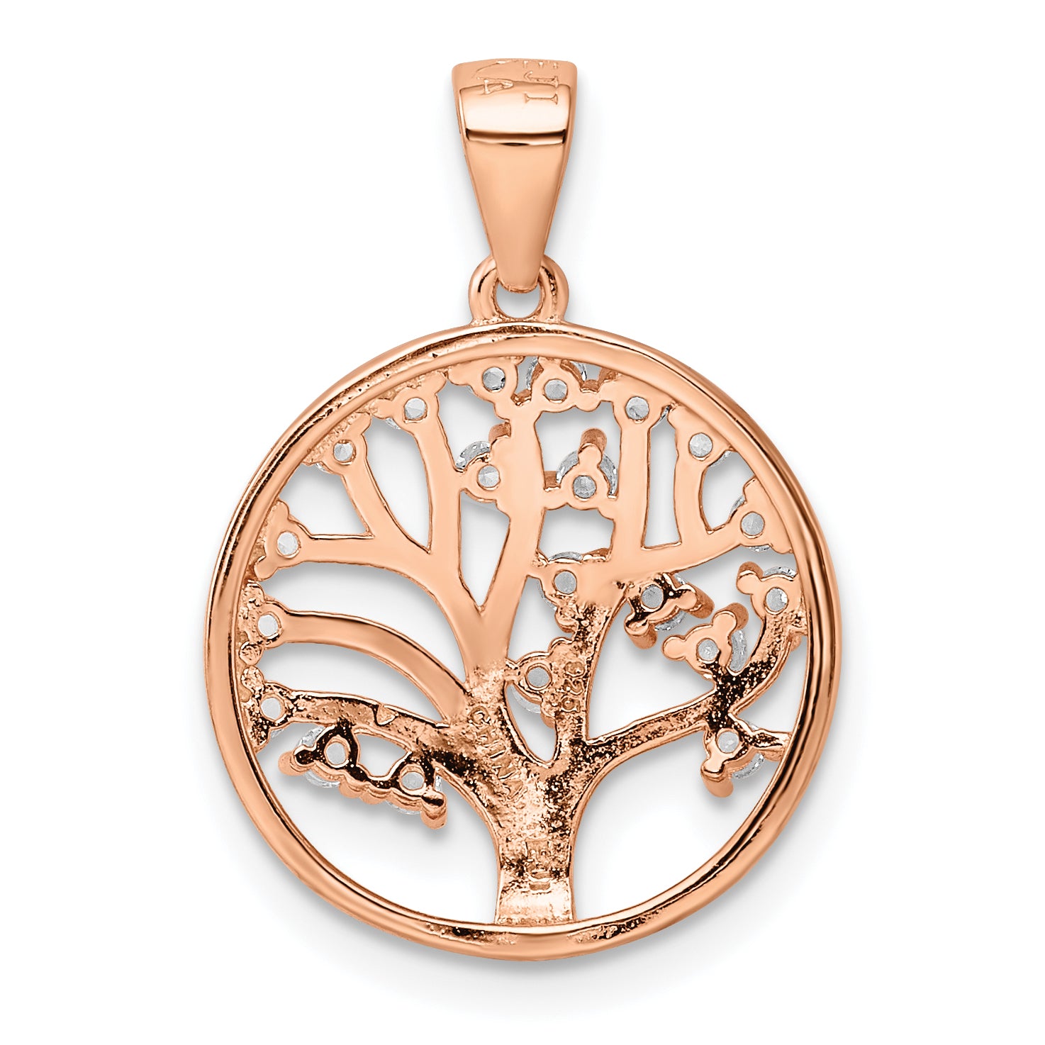 Sterling Silver Rose-tone Created White Sapphire Tree of Life Pendant