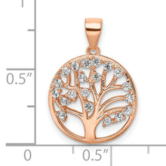 Sterling Silver Rose-tone Created White Sapphire Tree of Life Pendant