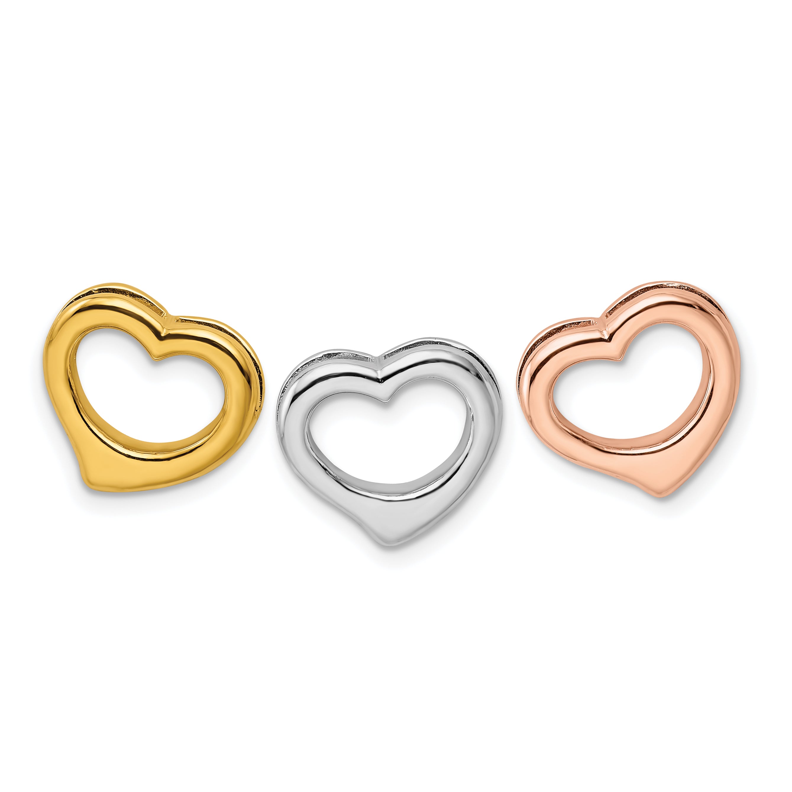 Sterling Silver Rhodium, Gold & Rose-tone Set of 3 Hearts Pendant