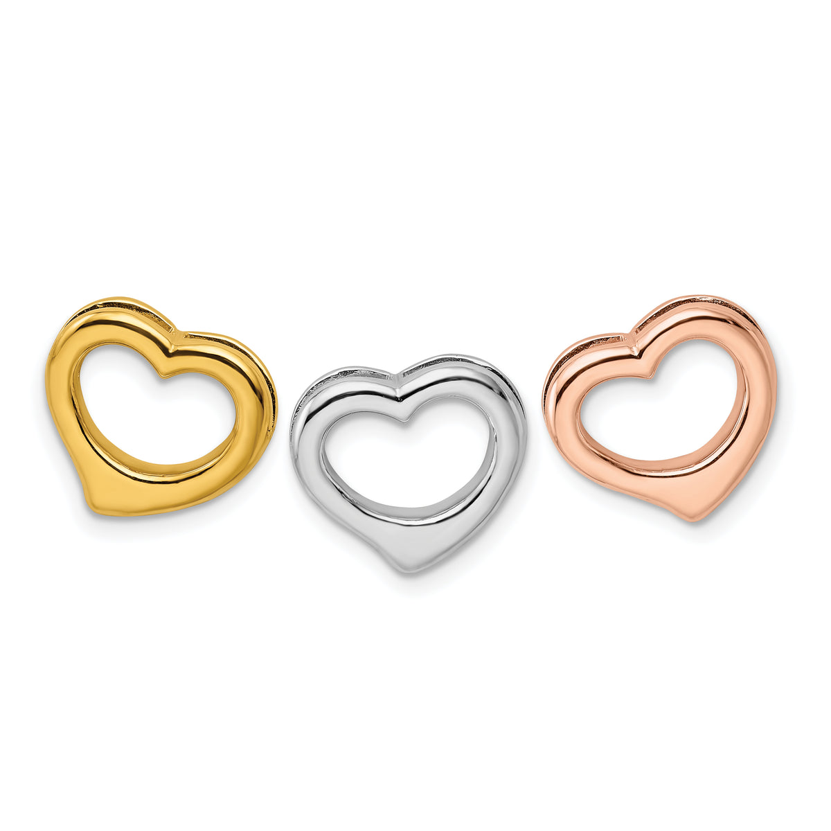 Sterling Silver Rhodium, Gold & Rose-tone Set of 3 Hearts Pendant