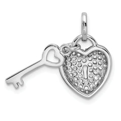 Sterling Silver Rhodium-plated CZ Heart Lock & Key Pendant