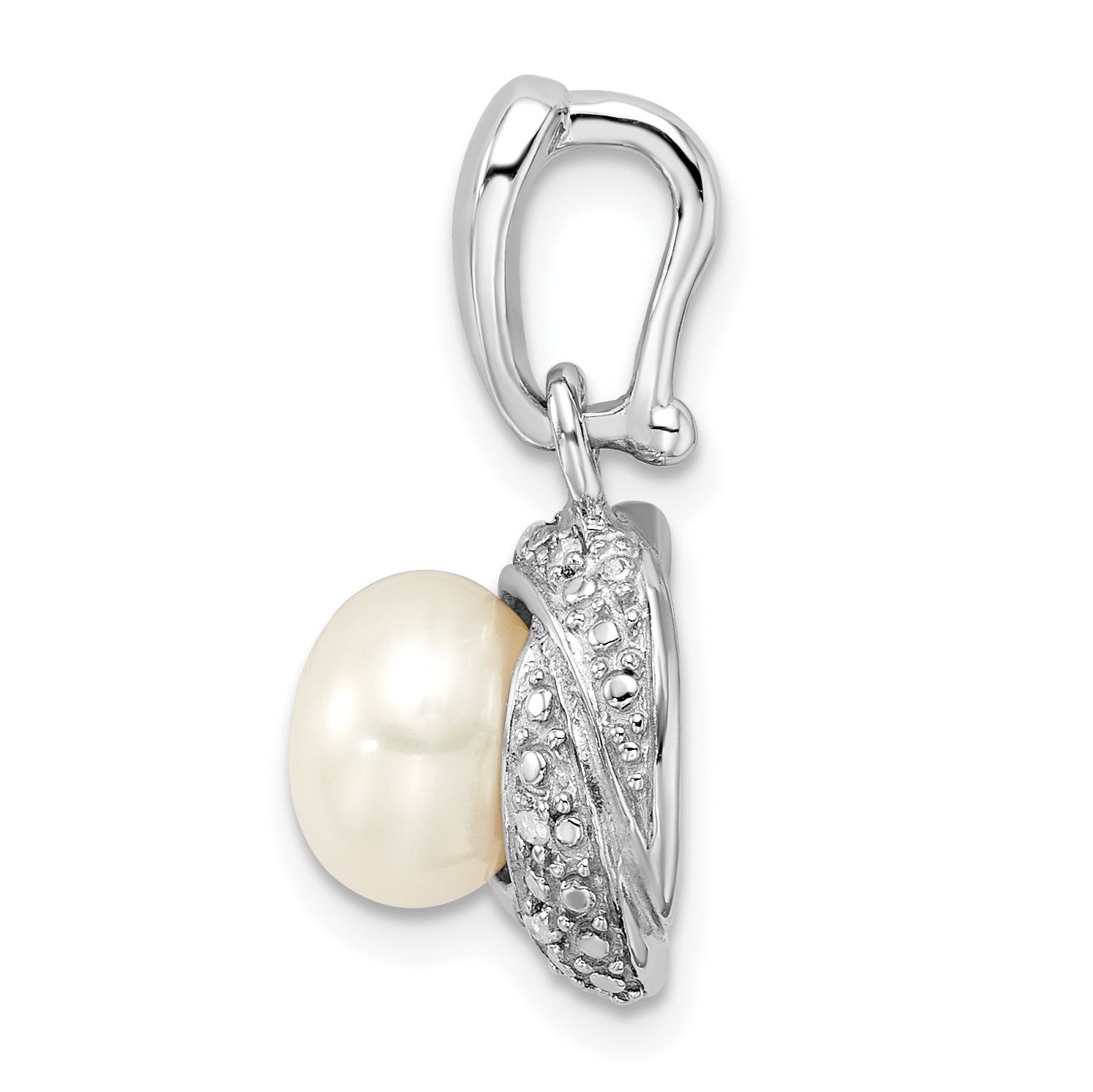 Sterling Silver Rhodium-plated w/Diamond & FWC Pearl Pendant