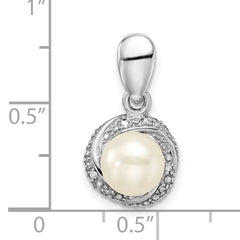 Sterling Silver Rhodium-plated w/Diamond & FWC Pearl Pendant