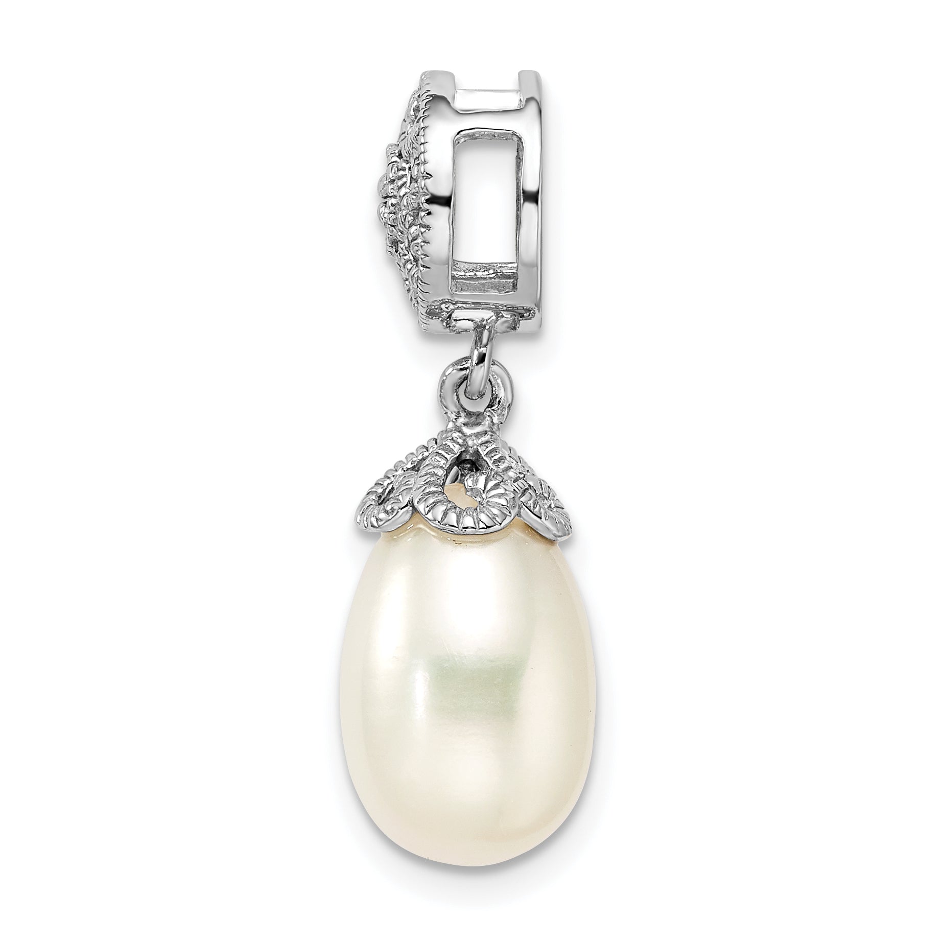 Sterling Silver Rhodium-plated w/Diamond and FWC Pearl Pendant