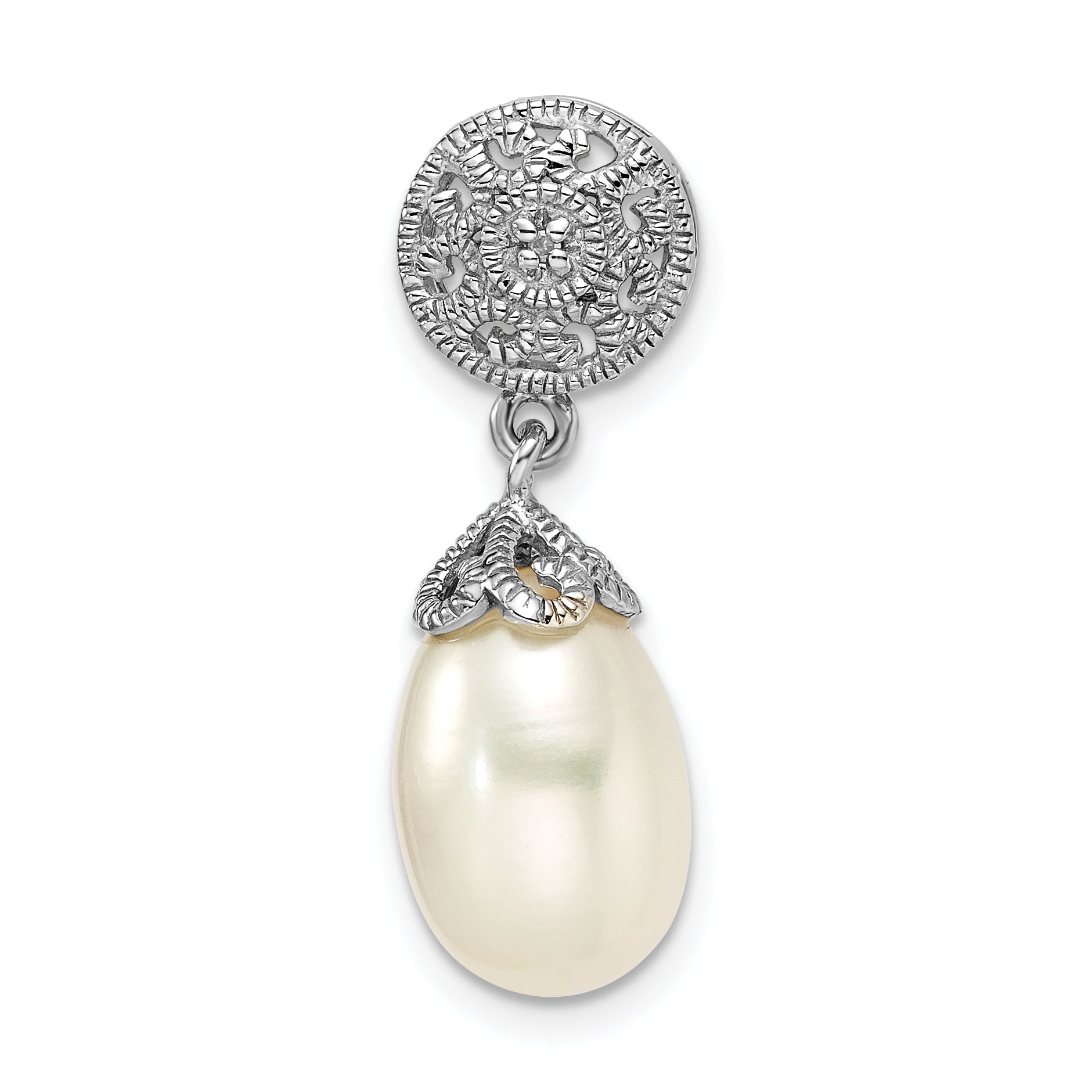 Sterling Silver Rhodium-plated w/Diamond and FWC Pearl Pendant