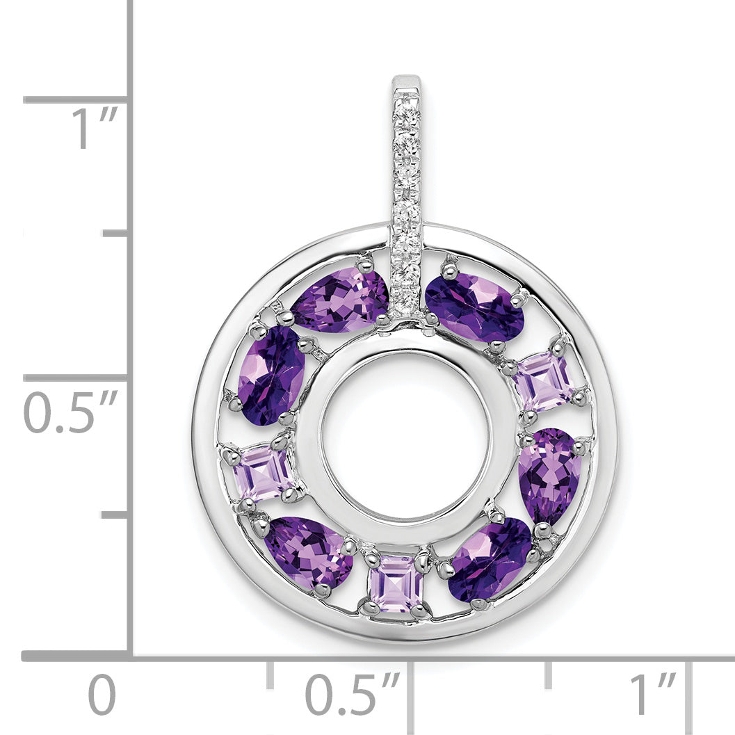 Sterling Silver Amethyst & CZ Circle Pendant