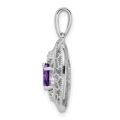 Sterling Silver Rhodium-plated Oval Amethyst & White Topaz Pendant