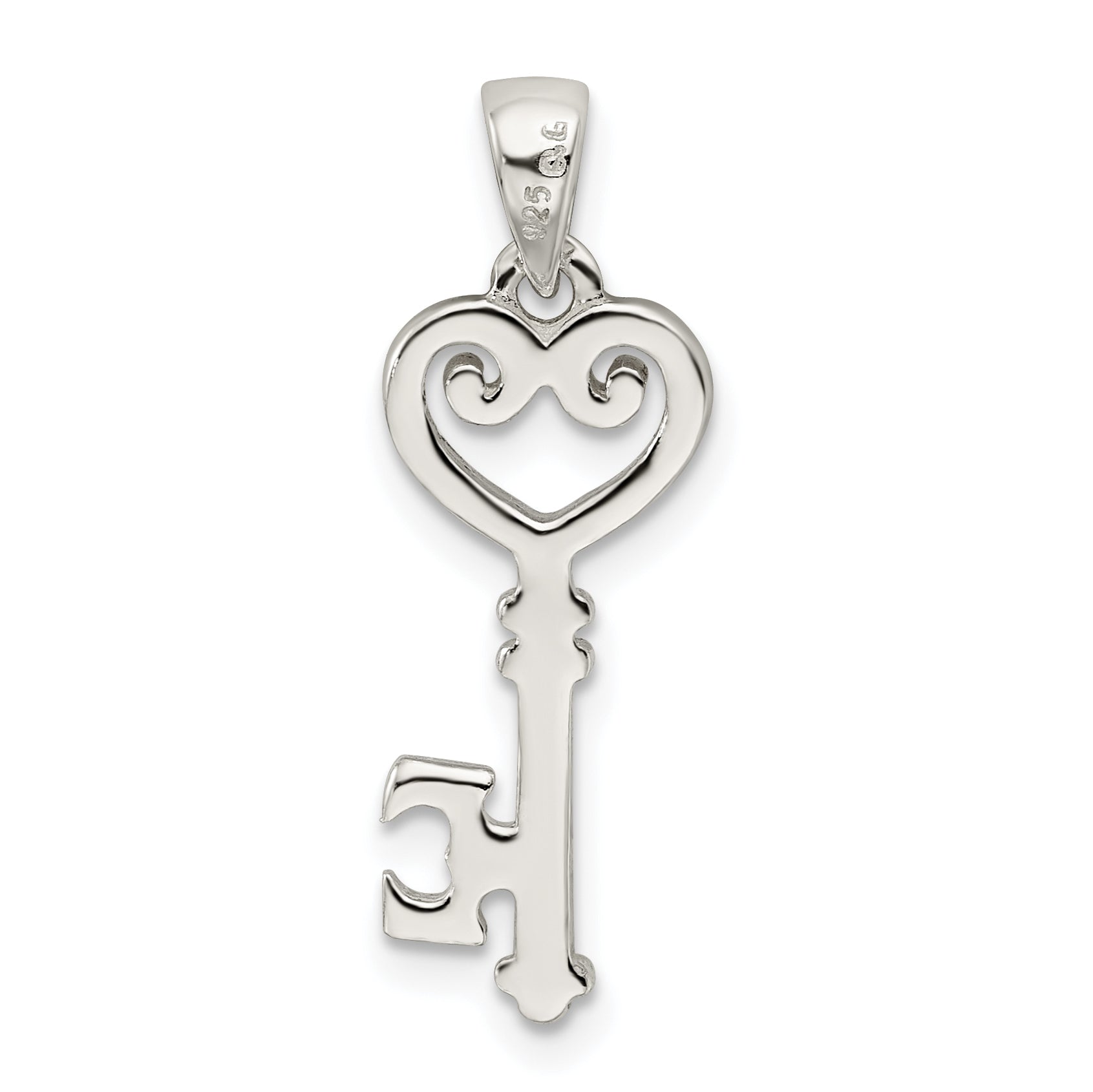 Sterling Silver Polished Small Heart Key Pendant