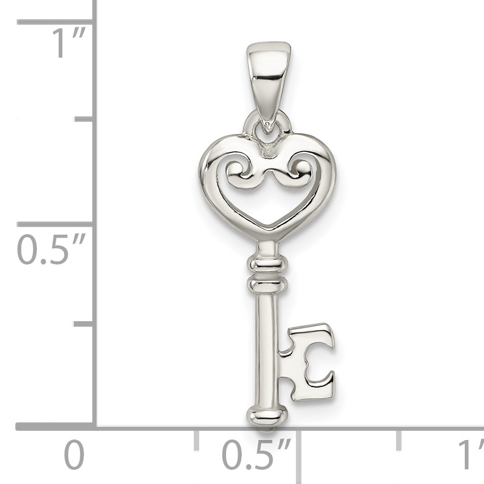 Sterling Silver Polished Small Heart Key Pendant