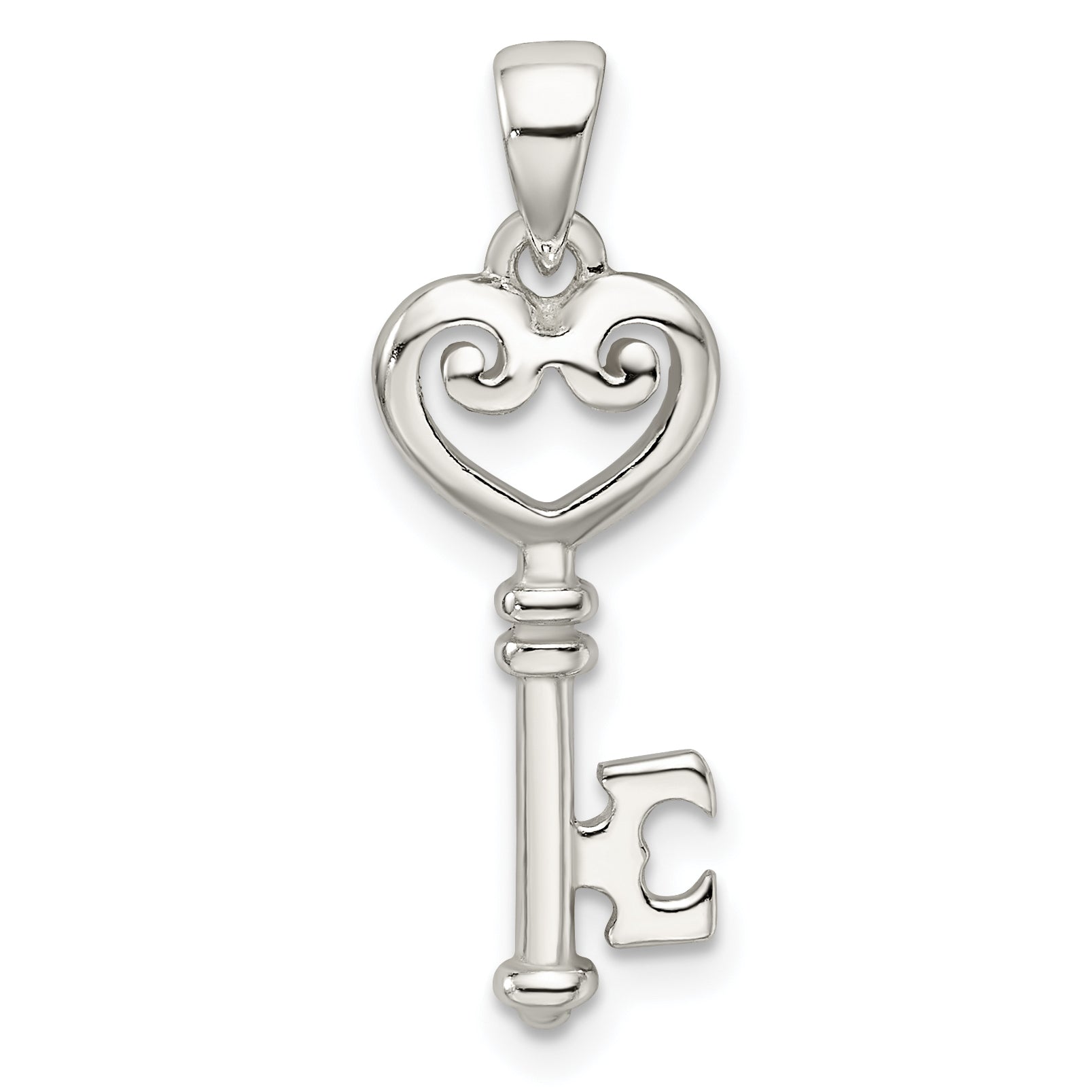 Sterling Silver Polished Small Heart Key Pendant