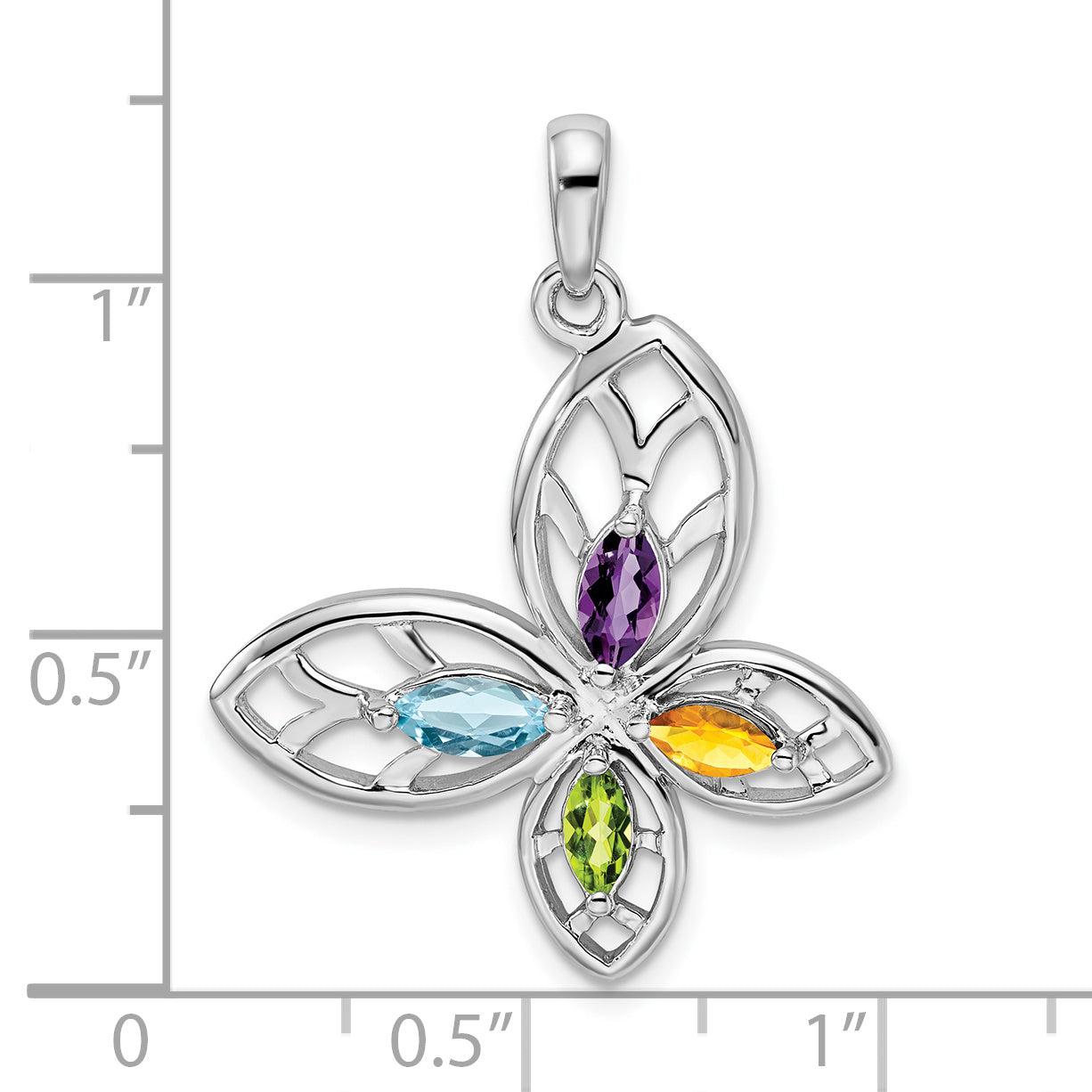 Sterling Silver Rhodium-plated PE CI AM Swiss BT Butterfly Pendant