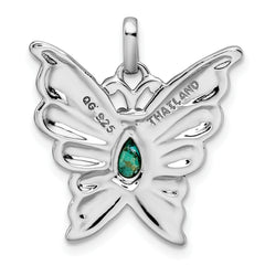 Sterling Silver Rhodium/Oxidized Reconstituted Turquoise Butterfly Pendant