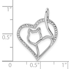 Sterling Silver Rhodium-plated CZ Heart w/Cat Silhouette Pendant