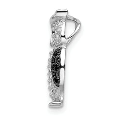 Sterling Silver Rhodium-plated Black & White CZ Owl Slide Pendant