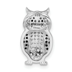 Sterling Silver Rhodium-plated Black & White CZ Owl Slide Pendant