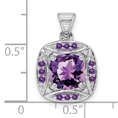 Sterling Silver Rhodium-plated Diamond & Amethyst Square Pendant