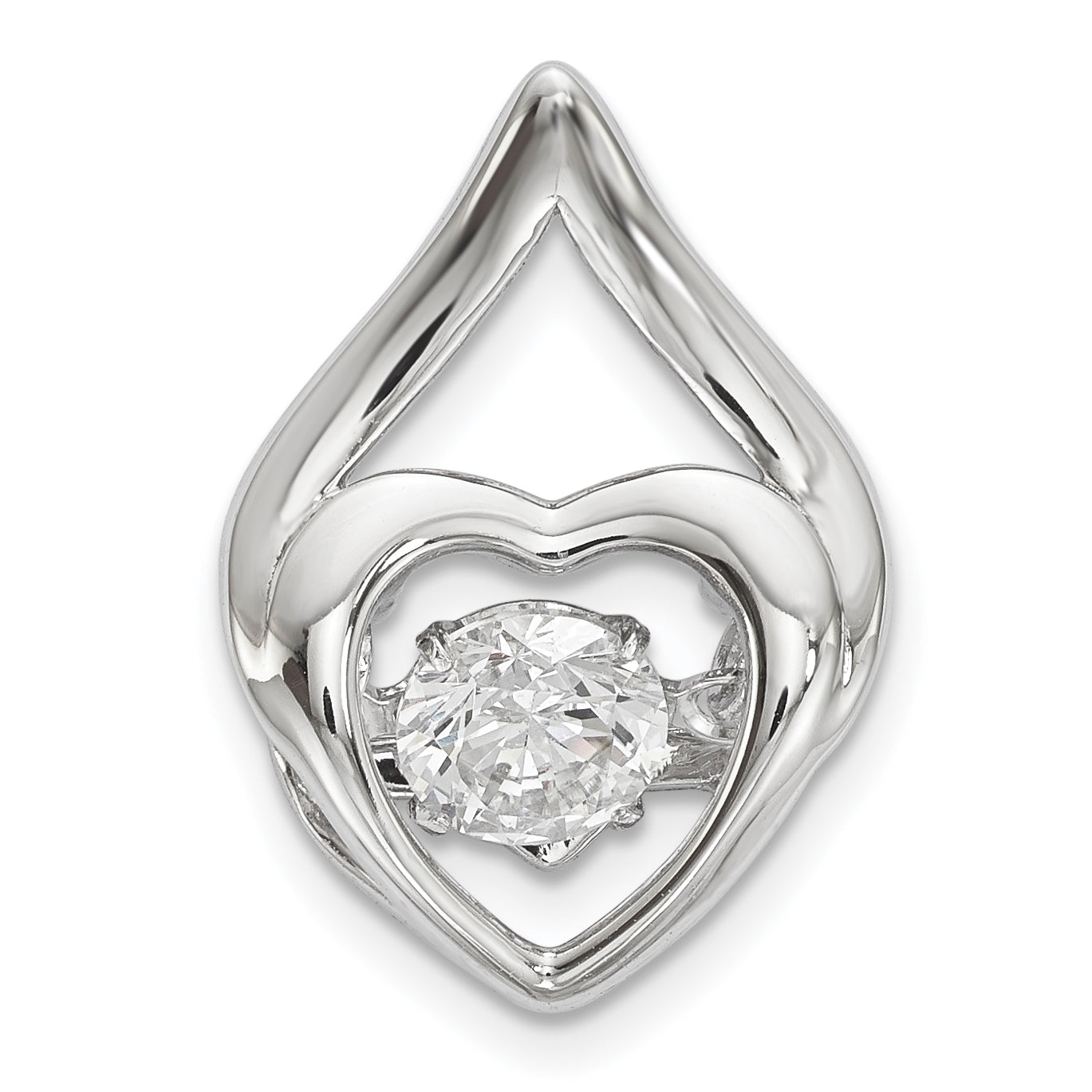 Sterling Silver Platinum Plated Vibrant Swaro Zirconia Heart Chain Slide