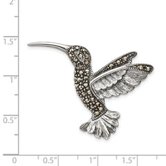 Sterling Silver Antiqued Hummingbird Marcasite Pin Brooch