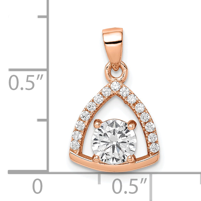 Sterling Silver Rose-tone Triangle CZ Pendant