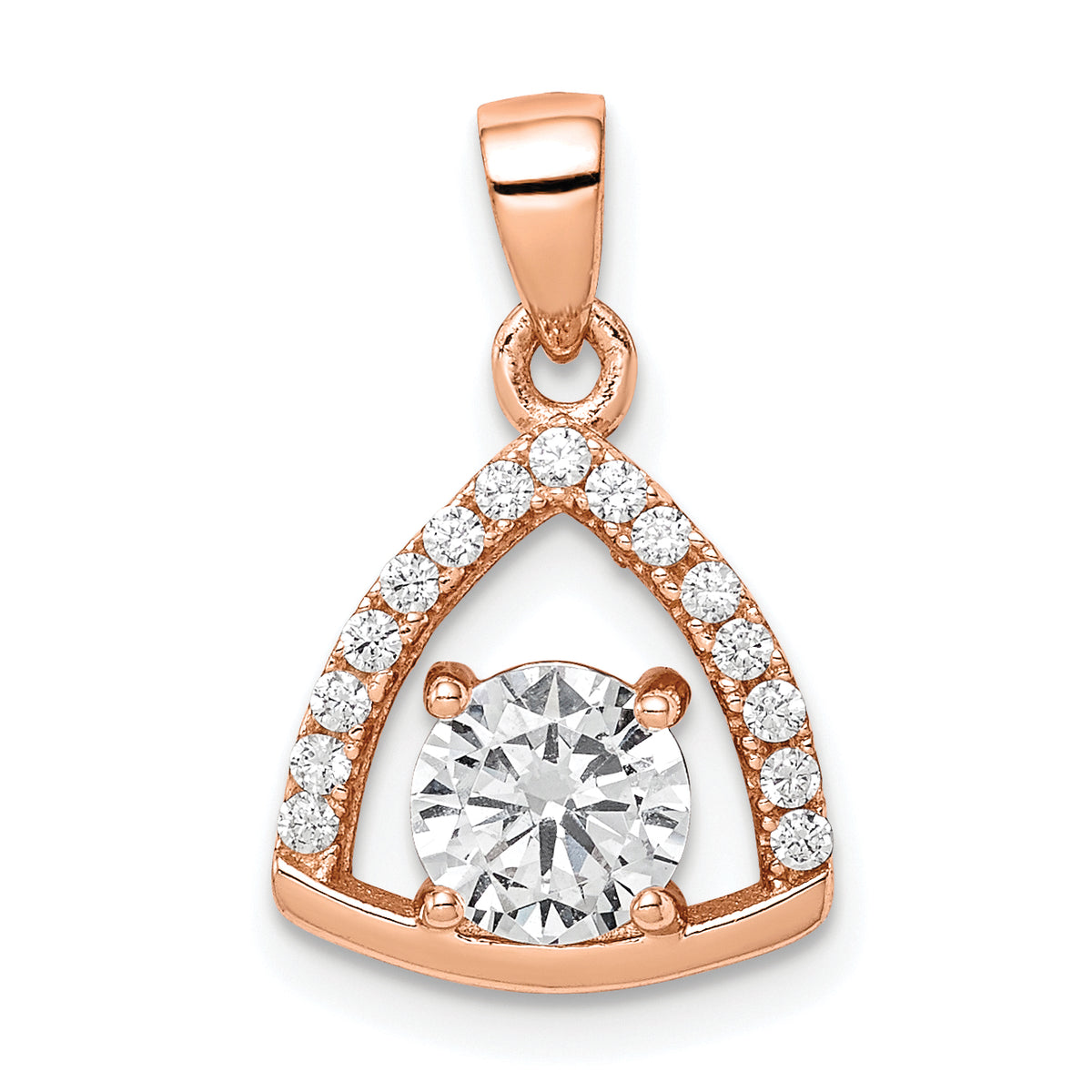 Sterling Silver Rose-tone Triangle CZ Pendant