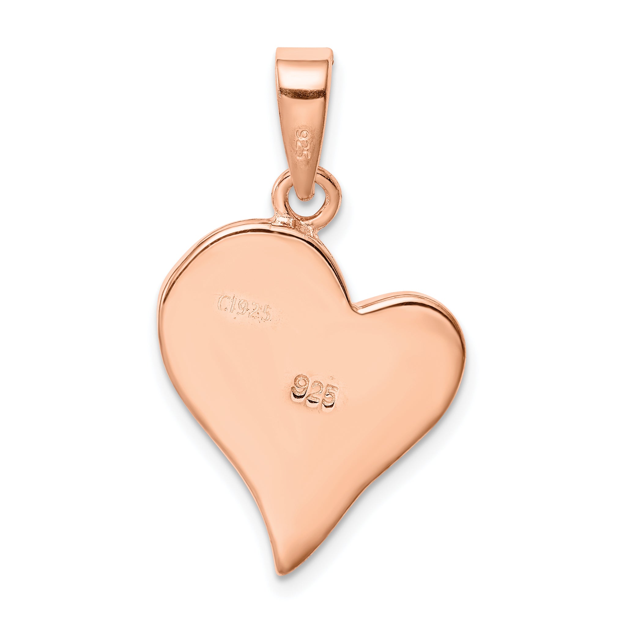 Sterling Silver Rose-tone Created Pink Opal Inlay Heart Pendant