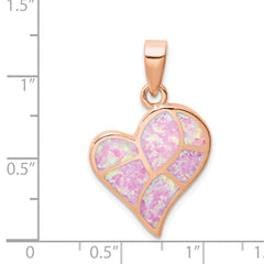 Sterling Silver Rose-tone Created Pink Opal Inlay Heart Pendant