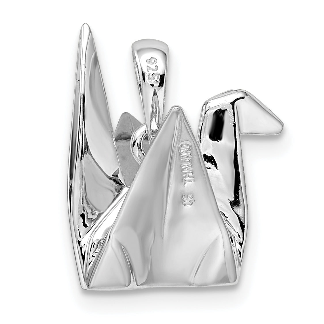 Sterling Silver Rhodium-plated Origami Crane Pendant