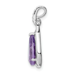 Sterling Silver Rhodium-plated Amethyst Teardrop Pendant