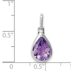 Sterling Silver Rhodium-plated Amethyst Teardrop Pendant