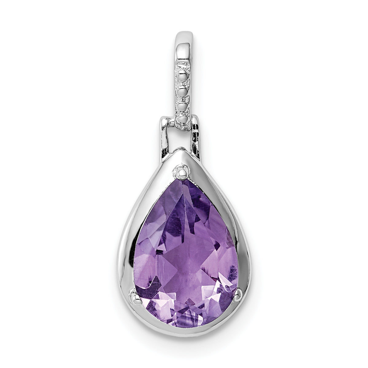 Sterling Silver Rhodium-plated Amethyst Teardrop Pendant