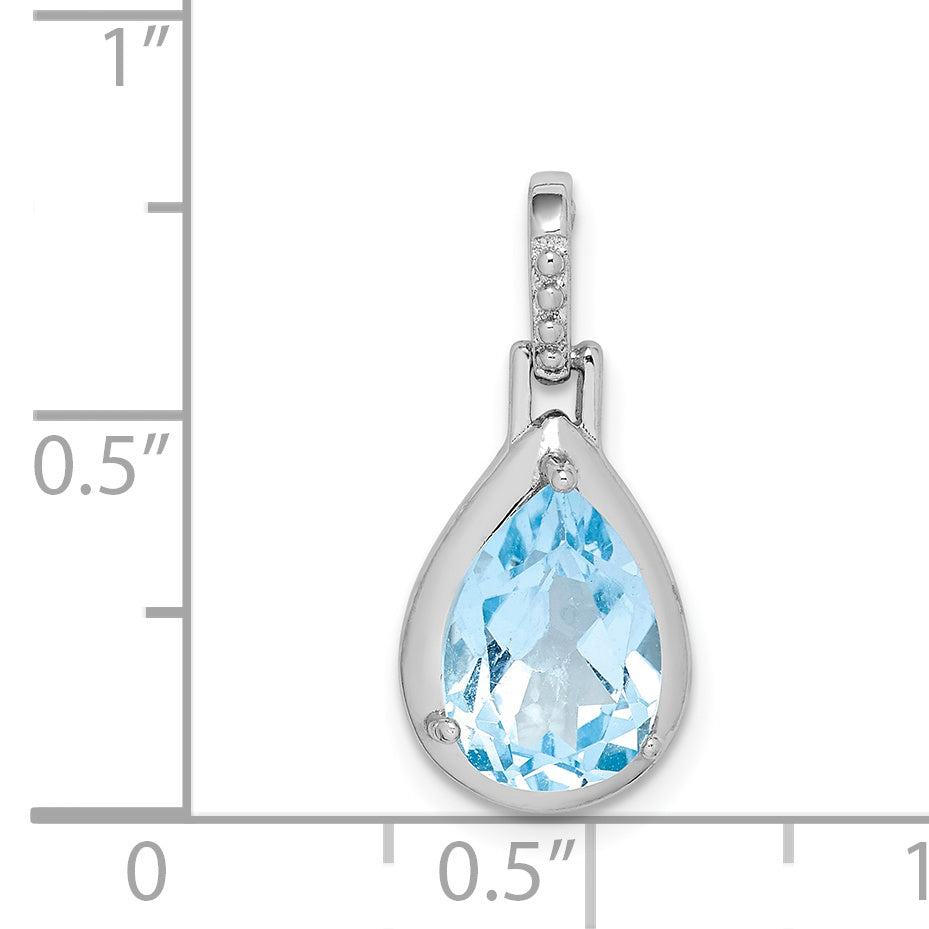 Sterling Silver Rhodium-plated Blue Topaz Teardrop Pendant