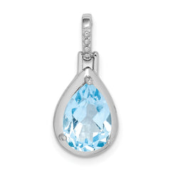 Sterling Silver Rhodium-plated Blue Topaz Teardrop Pendant