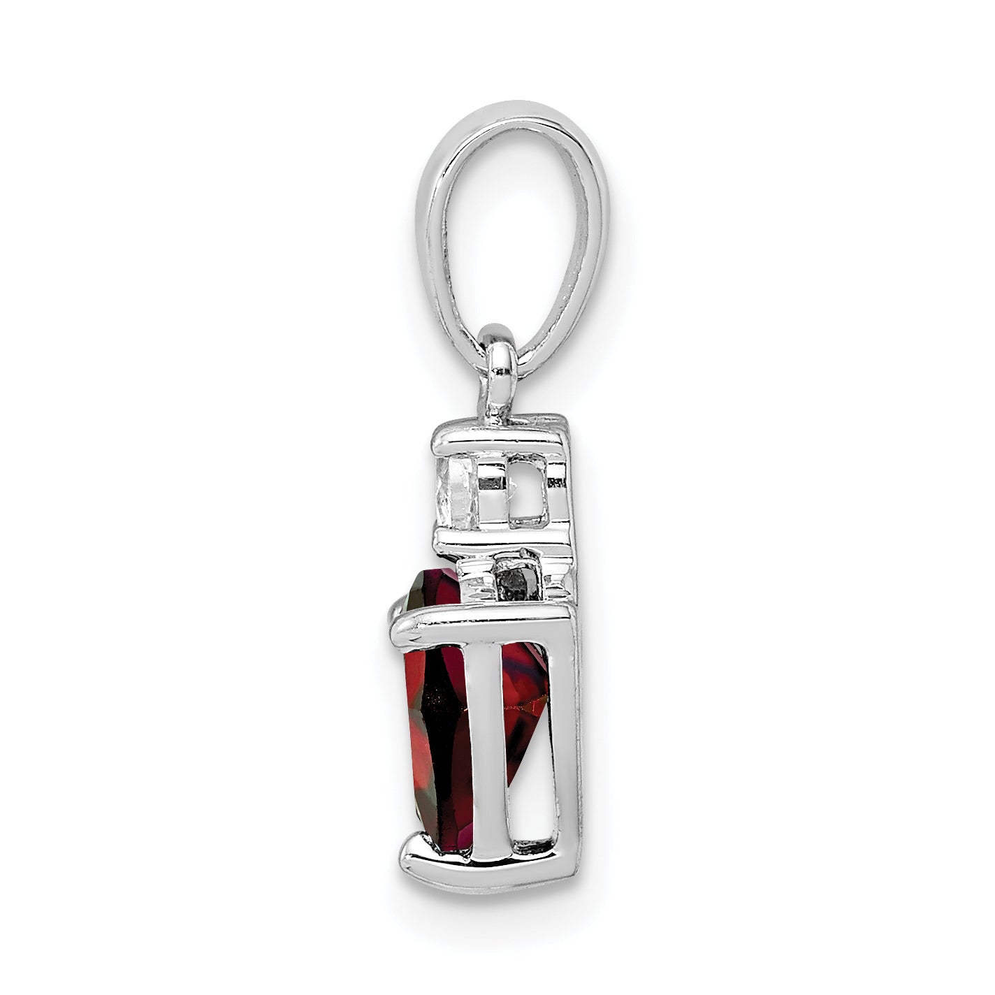 Sterling Silver Rhodium-plated Heart Garnet & White Topaz Pendant