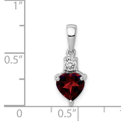 Sterling Silver Rhodium-plated Heart Garnet & White Topaz Pendant