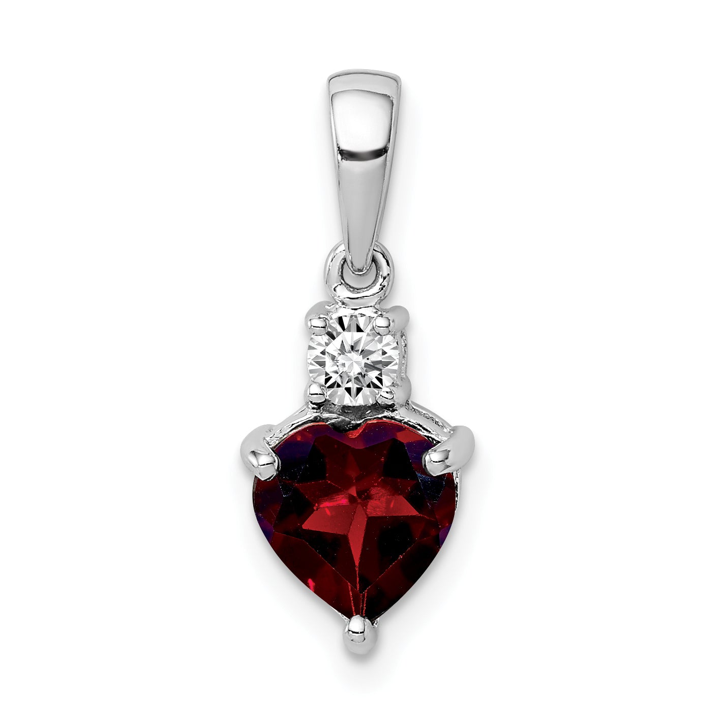 Sterling Silver Rhodium-plated Heart Garnet & White Topaz Pendant