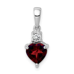 Sterling Silver Rhodium-plated Heart Garnet & White Topaz Pendant