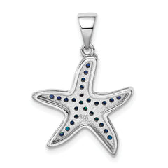 Sterling Silver Rhodium-plated Created Opal Textured Star Fish Pendant