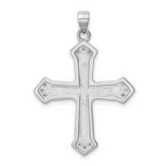 Sterling Silver Rhodium-plated Created Opal Cross CZ Pendant