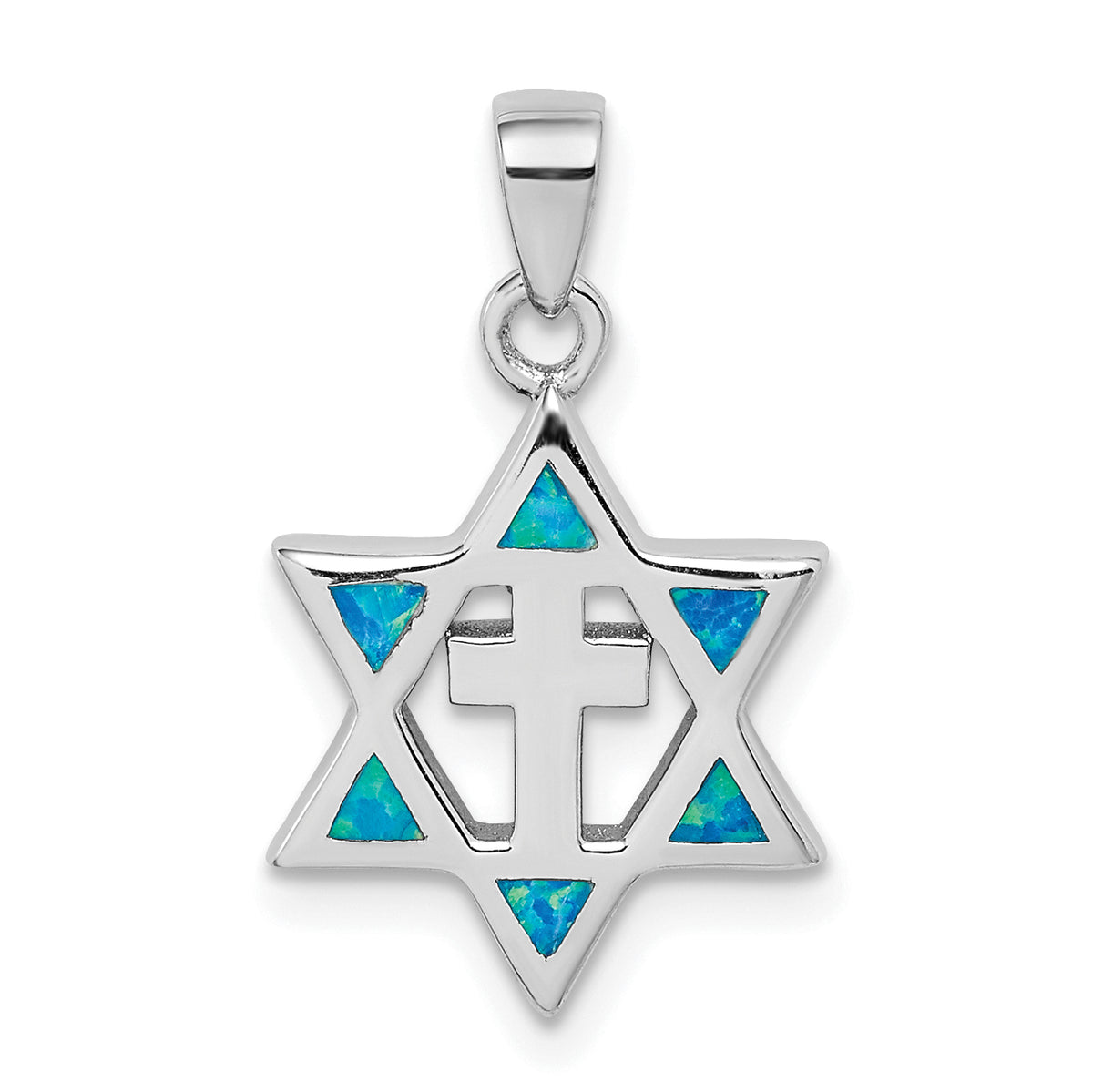 Sterling Silver Rhodium-plated Star of David Created Opal CZ Pendant