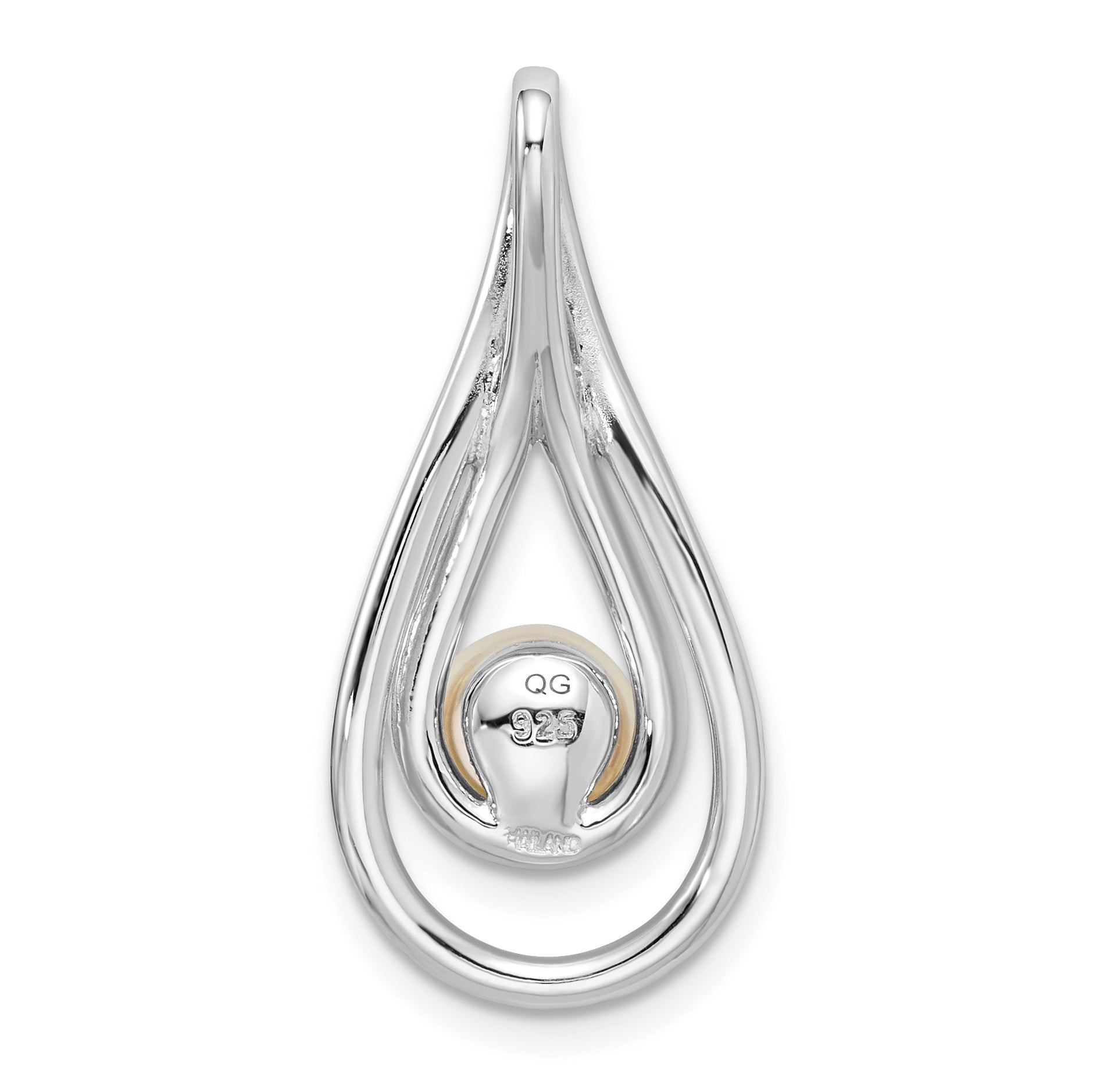 Sterling Silver Rhodium-plated Brushed & Polished (6-7mm) FWC Pearl Teardro