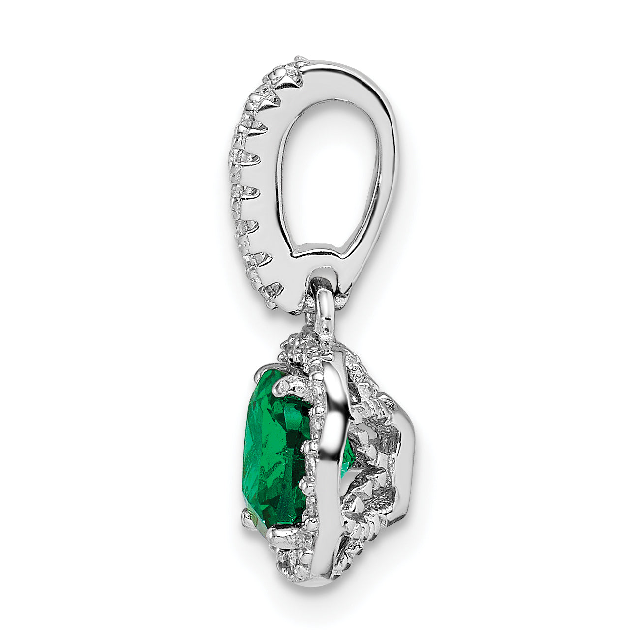 Sterling Silver Rhodium-plated Green & White CZ Slide