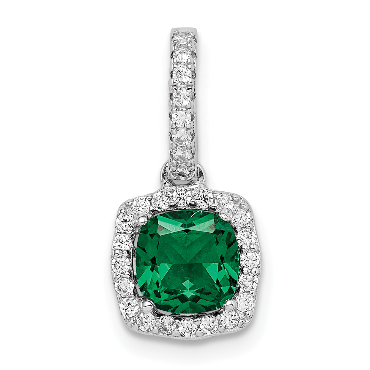 Sterling Silver Rhodium-plated Green & White CZ Slide