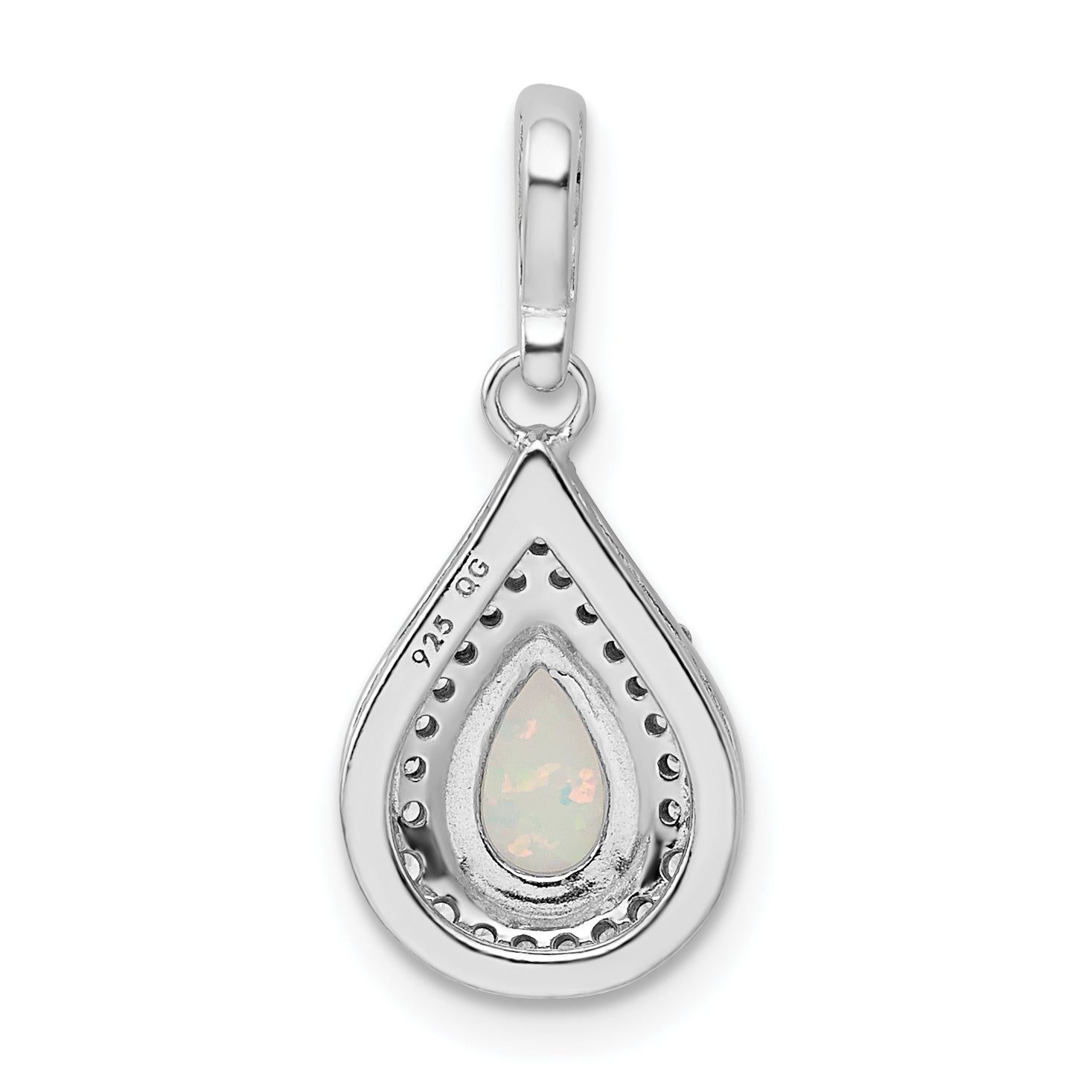 Sterling Silver Rhodium-Plated CZ & Synthetic Opal Pendant