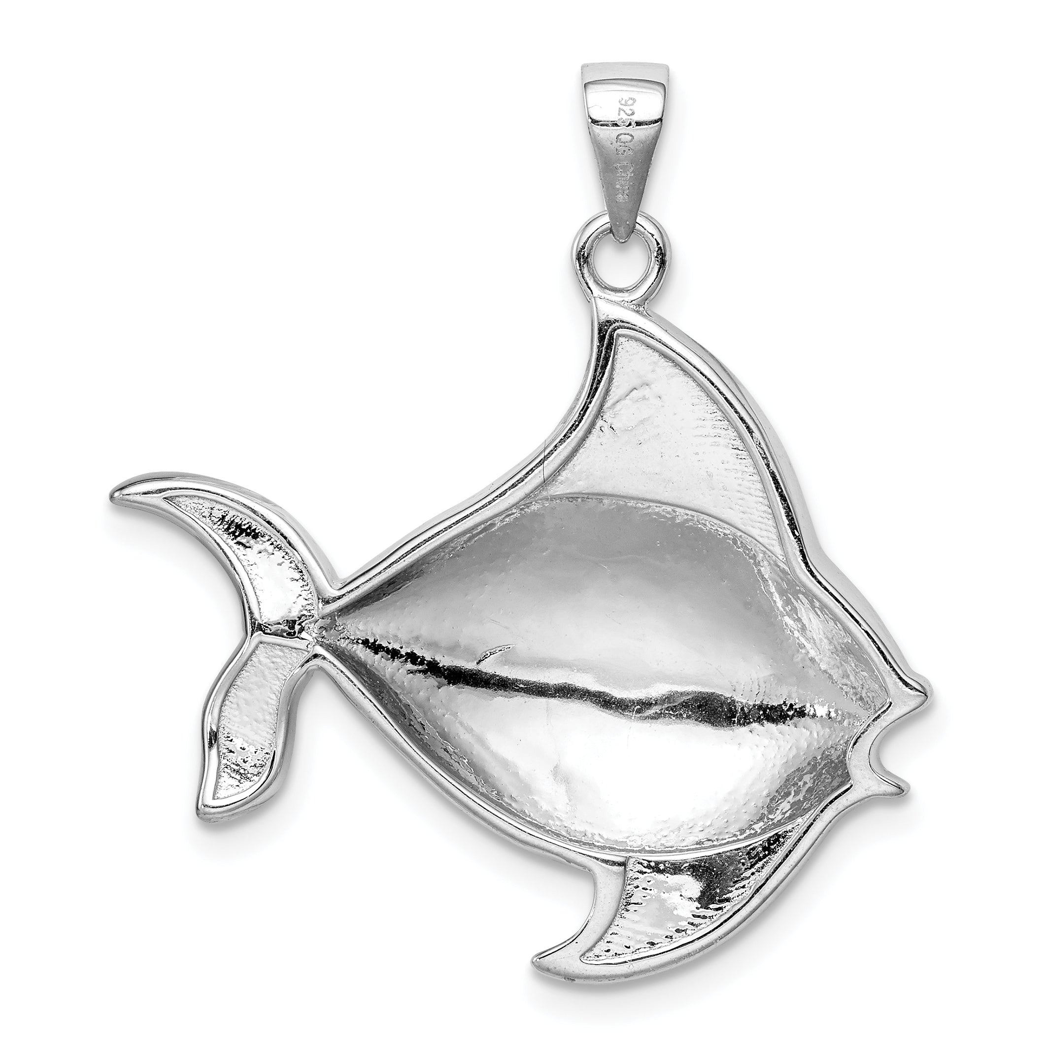 Sterling Silver Rhodium-plated Created Blue Opal Fish Pendant