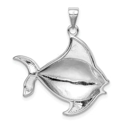 Sterling Silver Rhodium-plated Created Blue Opal Fish Pendant