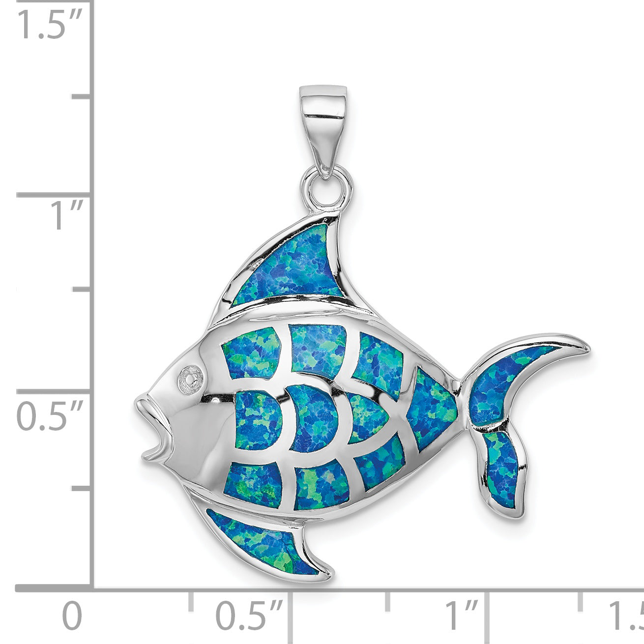 Sterling Silver Rhodium-plated Created Blue Opal Fish Pendant