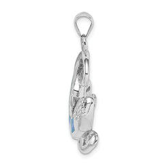 Sterling Silver Rhodium-plated Created Blue Opal Gecko Pendant