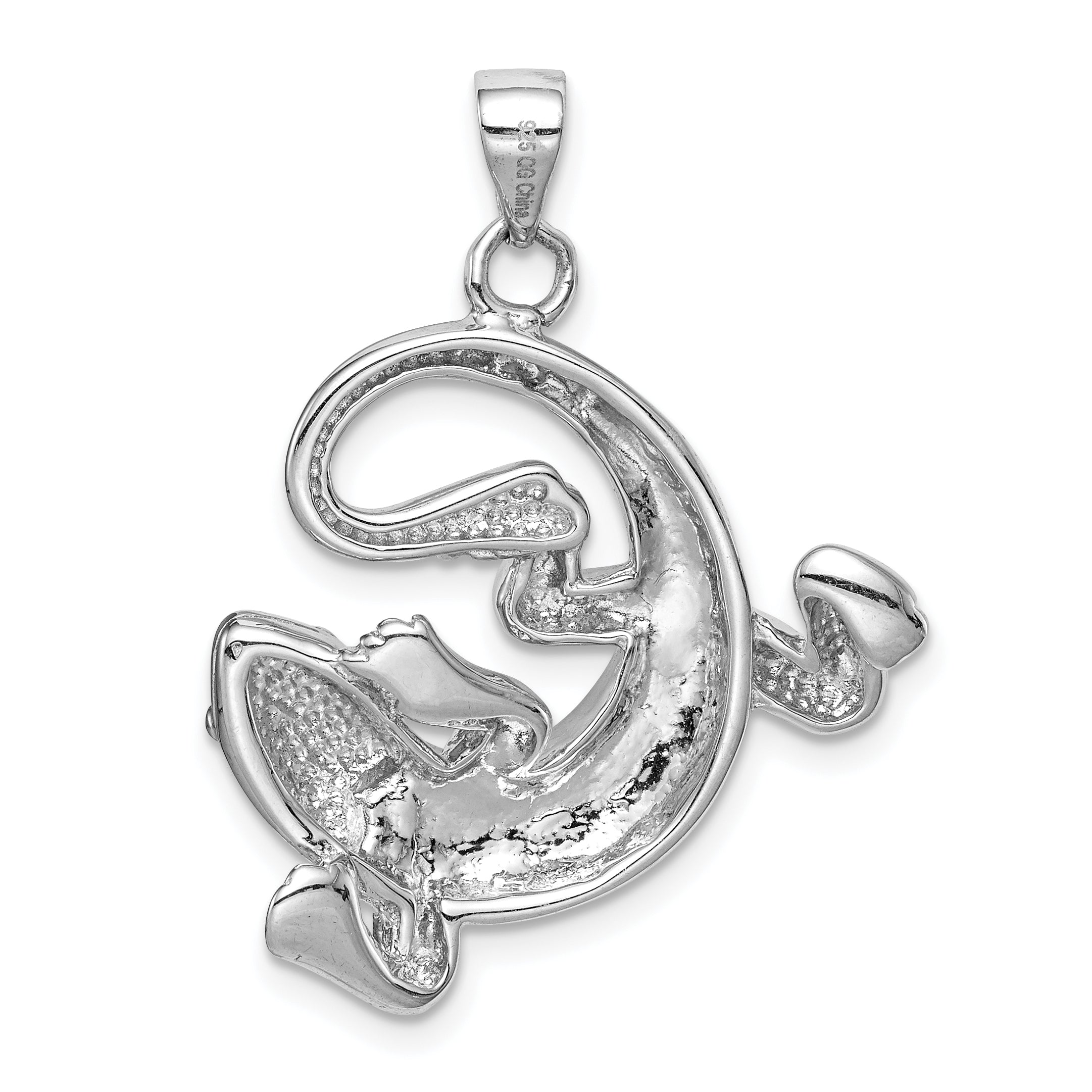 Sterling Silver Rhodium-plated Created Blue Opal Gecko Pendant